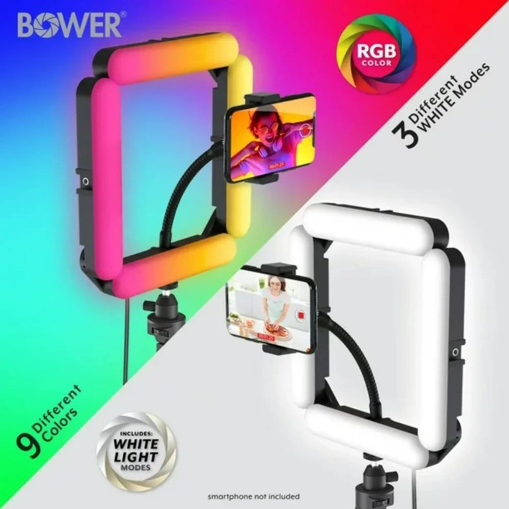 - Bower Quad White and RGB LED Ring Light and Tripod; Black
